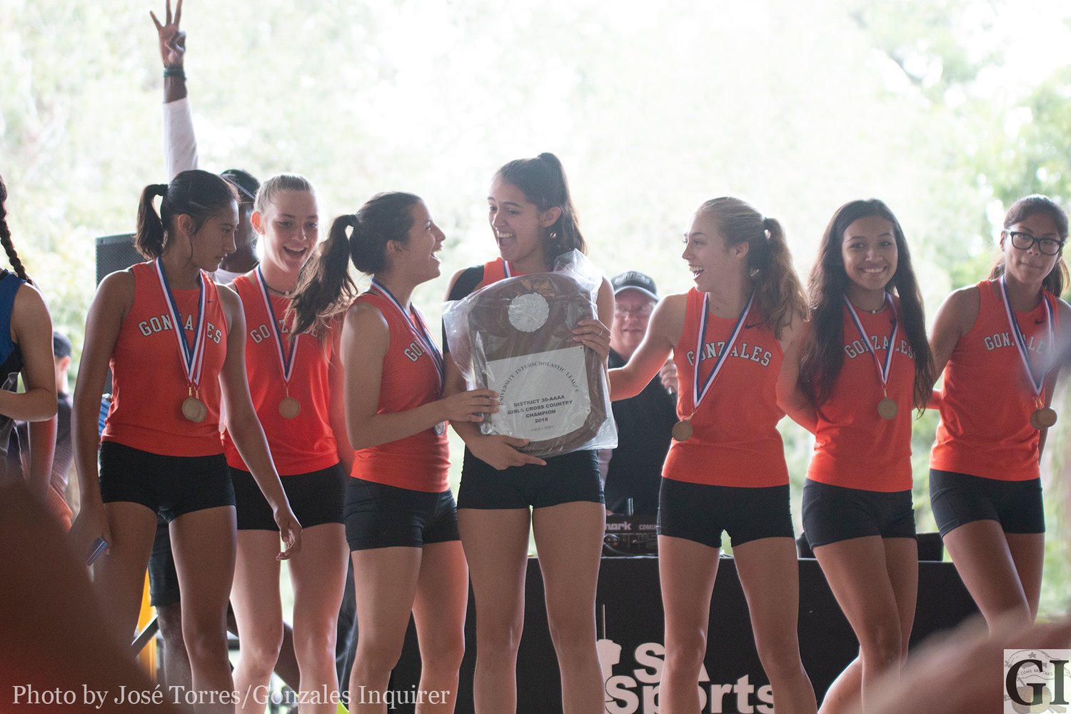 The Lady Apaches cross-country team of Veronica Moreno, Krisanta Esquivel, Kaylin Ramirez, Krystalynn Buesing, Maura Garcia, Stephanie Reyna and Shelby Davis finished first, capturing their third district title in a row, winning the 30-4A meet in Seguin on Tuesday.