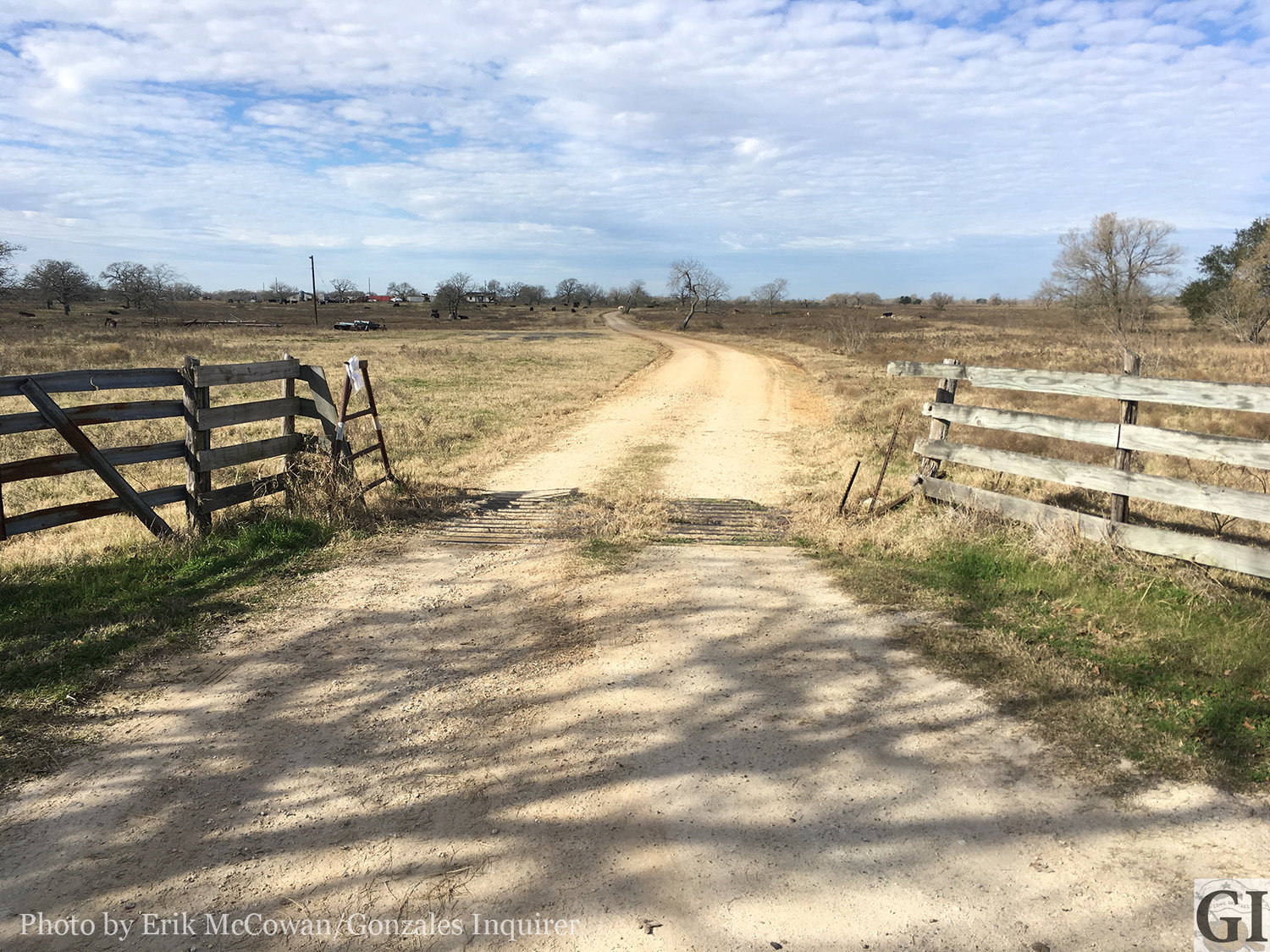 Most drivers would figure this an entrance to an area ranch, but it's actually one end of CR 229 as it connects with CR 228. The dusty lane was the source of consternation at Monday's commissioners court meeting as a petition to close a portion of it was considered.