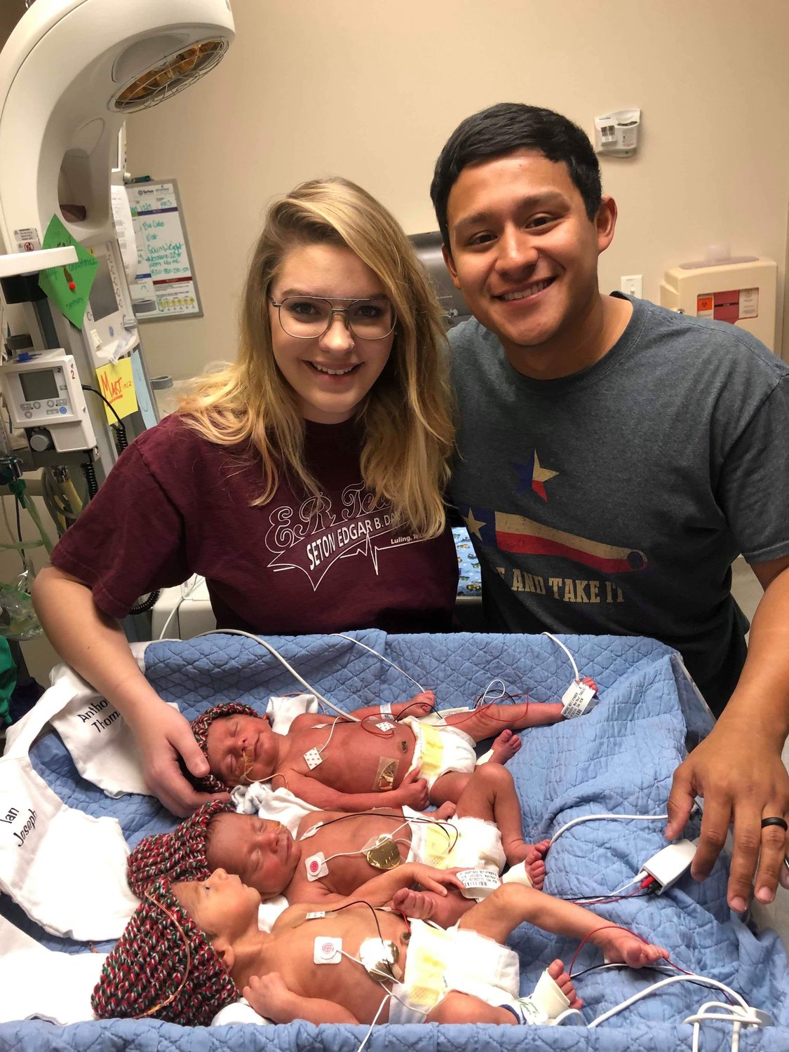 Gonzales natives Kymber and Evan Martinez brought home their new set of triplets earlier this month. Kymber and Evan are headed back to Gonzales next month with little Ian Joseph, Anthony Thomas, Sebastian Michael and their big sister Jayden.