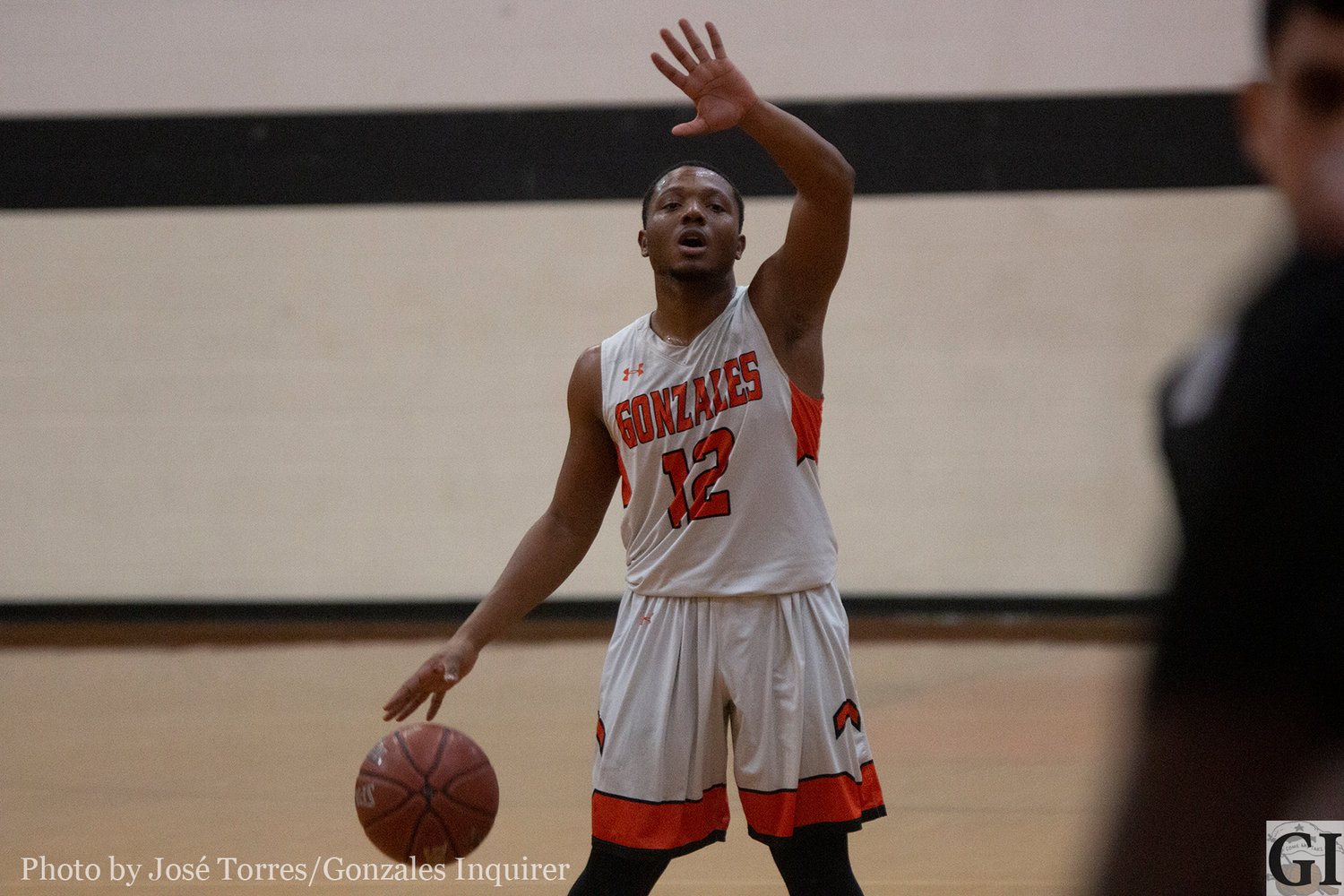 Senior Apache player Contrell Smith (12) was effective Tuesday night, leading the team in scoring with 17 points as he went 8-of-13 from the field in Gonzales’ 60-54 loss.