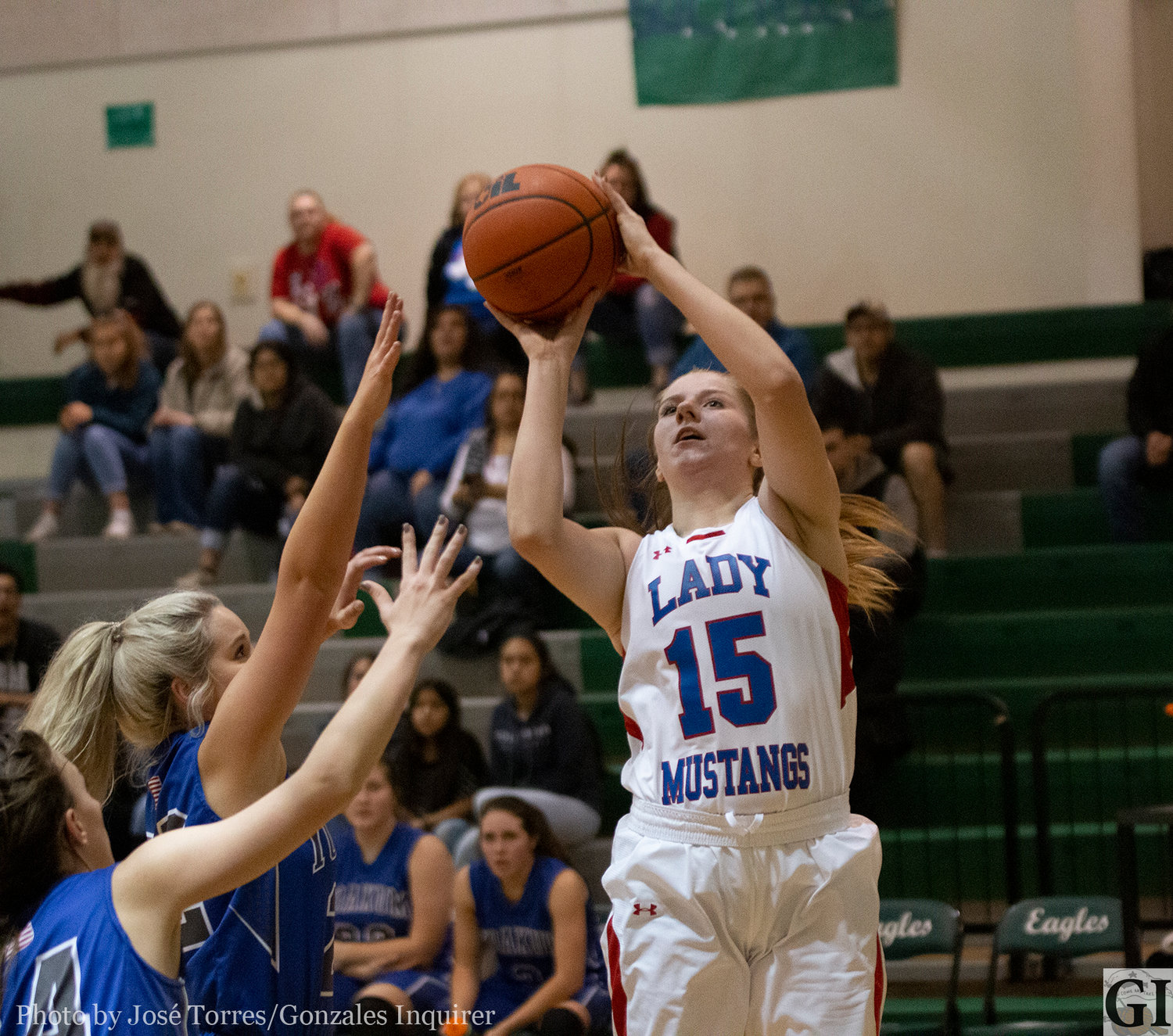 Faith Pullin (15) led the team in scoring with 23 points as Nixon-Smiley knocked off Yoakum 50-34 to take sole possession of fourth place in their tiebreaking game on Friday in Luling.