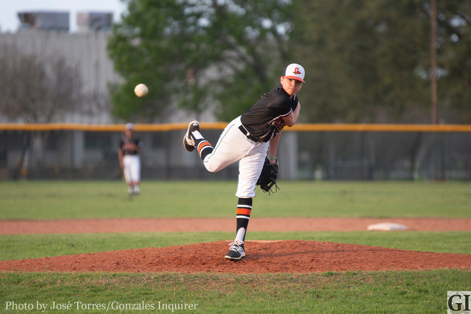 The Gonzales Apaches are young throughout the roster, with freshman pitcher Carson Gayton (2) coming in for relief at the top of the six to close out the game. Gonzales lost 6-1 to the Highlands Owls on Tuesday.