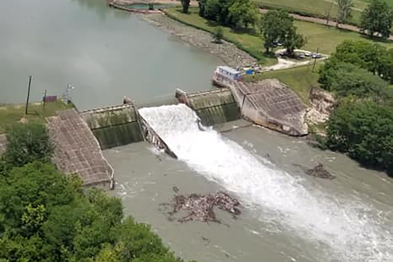 The Lake Dunlap dam experienced a massive spill gate failure the morning of Tuesday, May 14. GBRA warned of dangerous river conditions for recreationists with passing river flows of approximately 11,000 cubic feet per second.