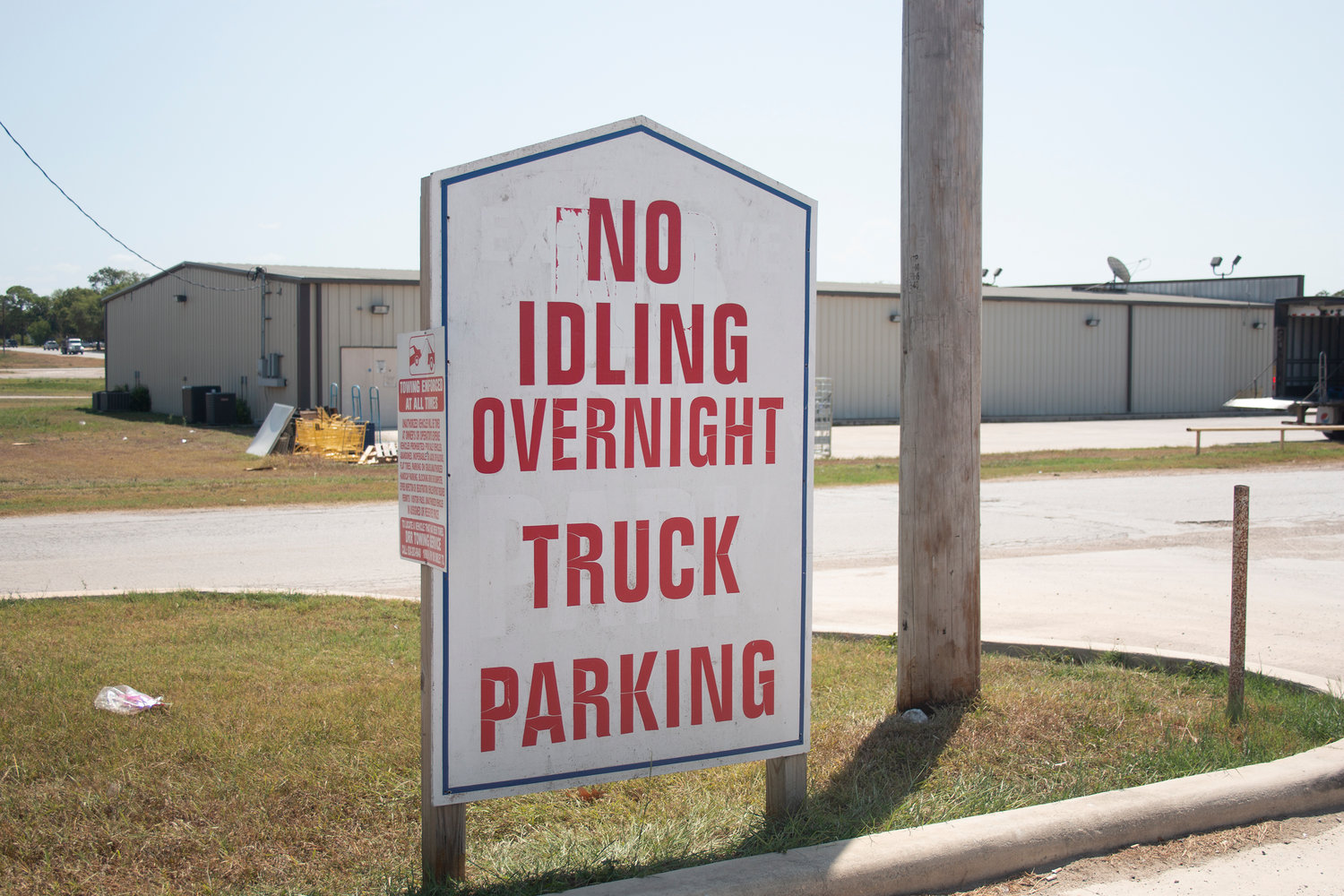 The sign reads “no idling” but some Nixon residents are accusing tractor-trailers of doing just that in the Stripes lot.