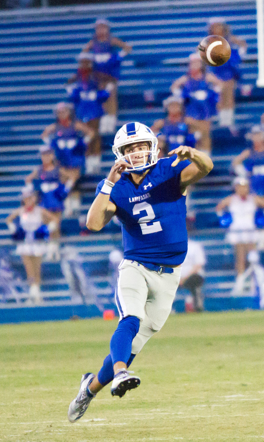 Lampasas starting quarterback Ace Whitehead (2) is the key to the Badgers’ offense. Kickoff for the area round matchup is set for 7:30 p.m. at Pflugerville this Friday, Nov. 22.