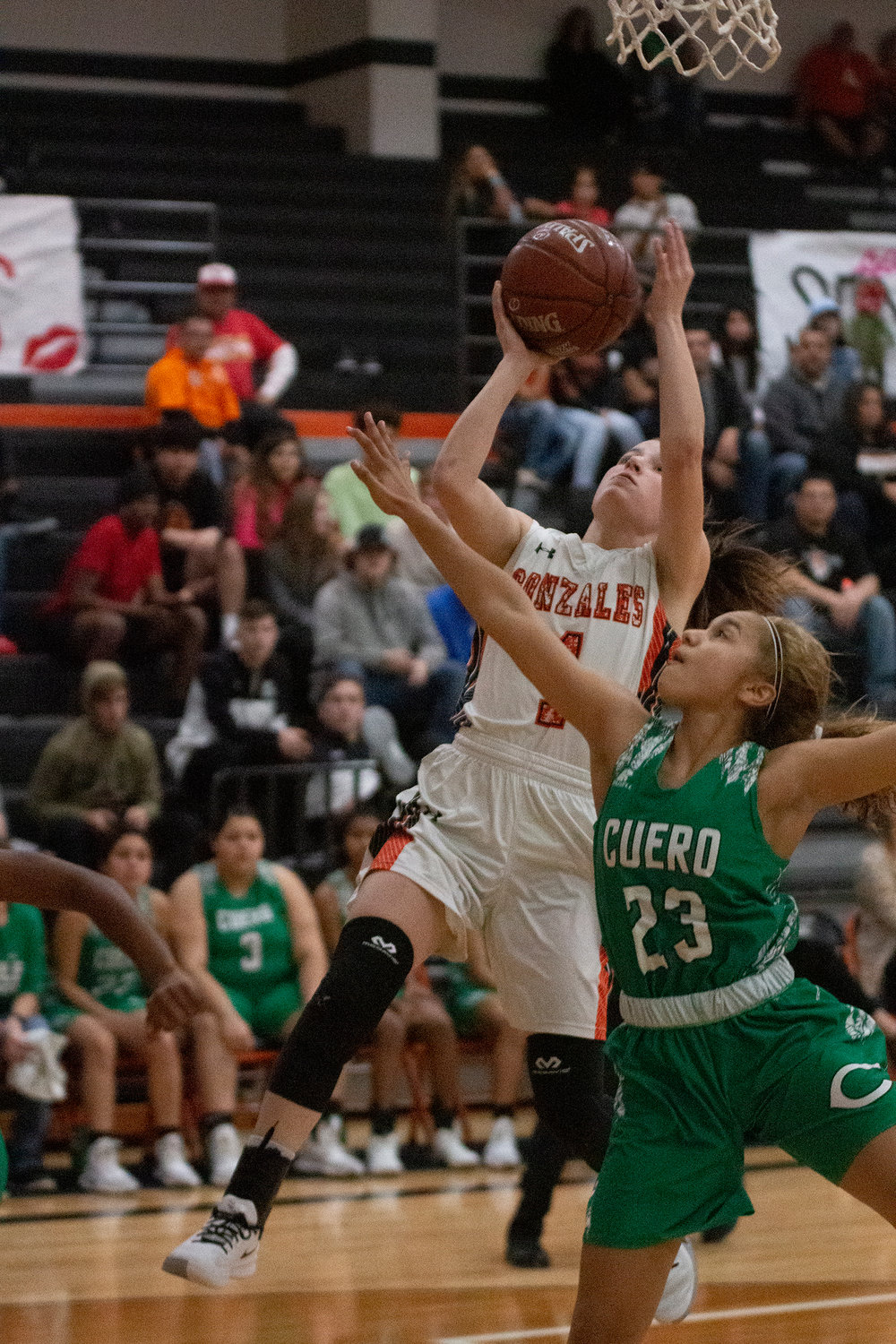 Sam Barnick (1) goes up for a layup in Gonzales' 38-30 win over Cuero.