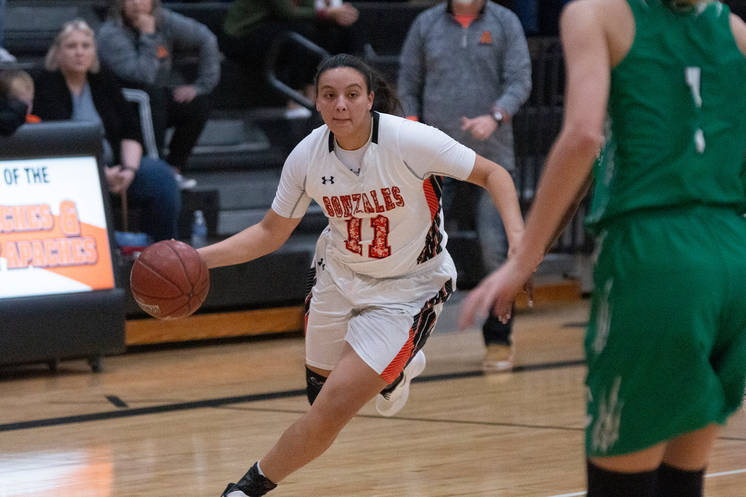 Hailey Riojas led the team in scoring with 14 points in Gonzales’ 38-30 victory over Cuero. Riojas scored from all over the court, including from inside the paint as well as three three pointers.