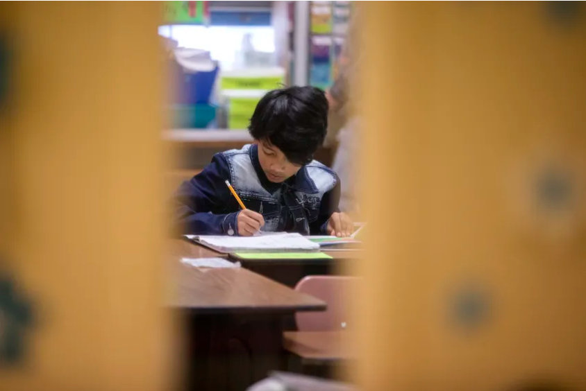 A student in a classroom at Cactus Elementary School