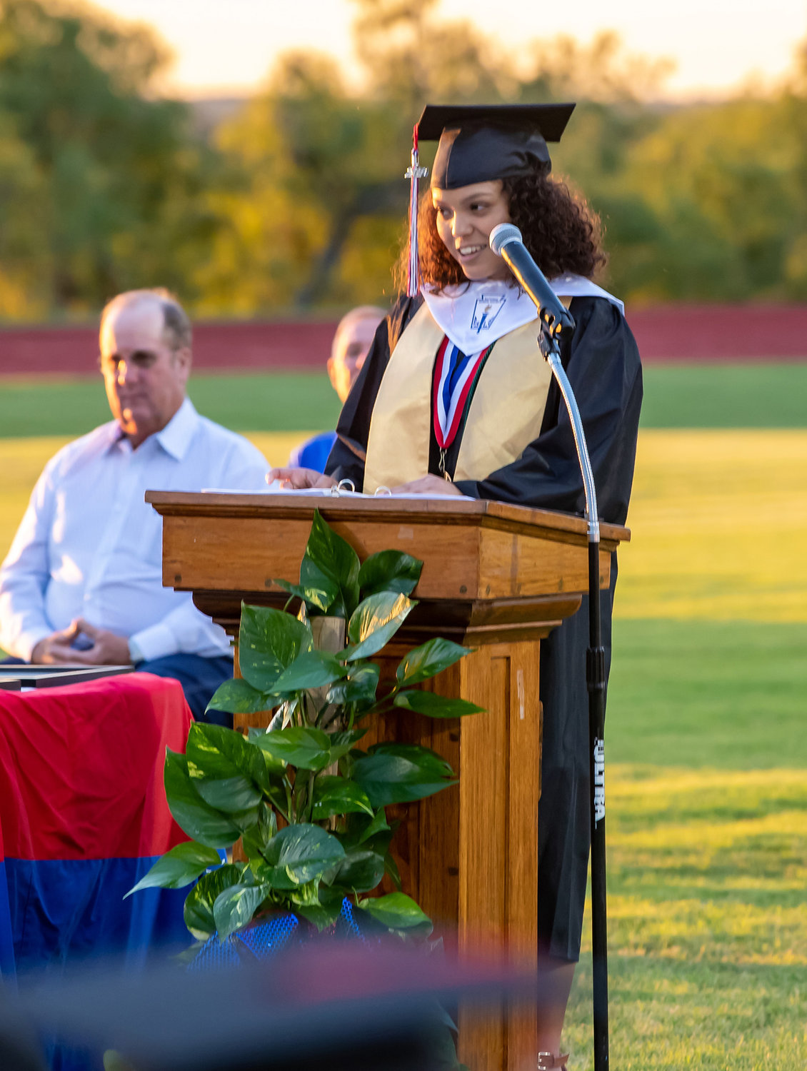 Nixon-Smiley Salutatorian Lilliana Jenks gives parting words to her classmates during the graduation ceremony Friday evening.