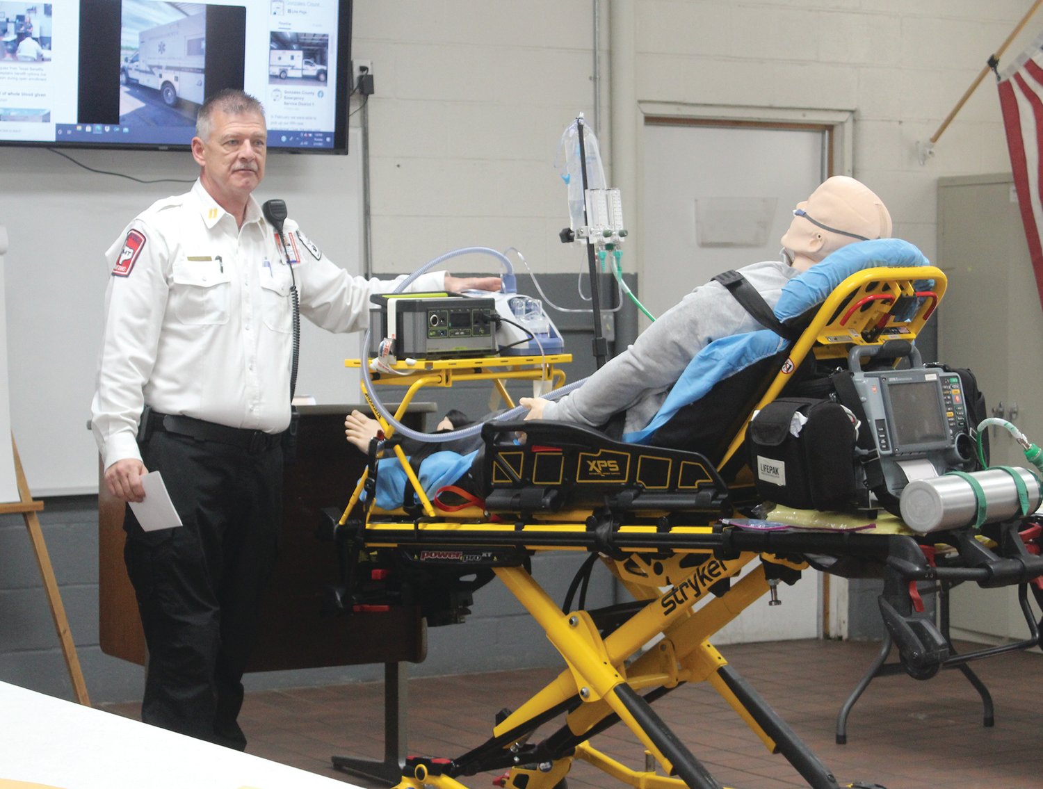 EMS Captain Scott Evan gave a demonstration of the new oxygen machine purchased by the district.