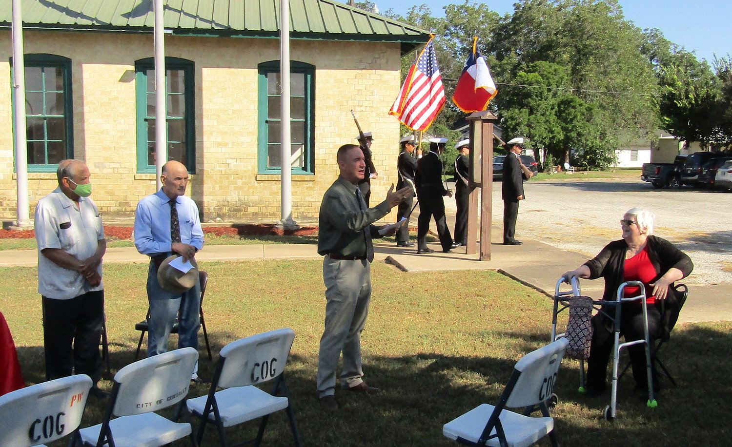 Gonzales County Judge Pat Davis speaks about the importance of the history of the Riverside School during a dedication ceremony for its historical marker on Thursday, Sept. 16.