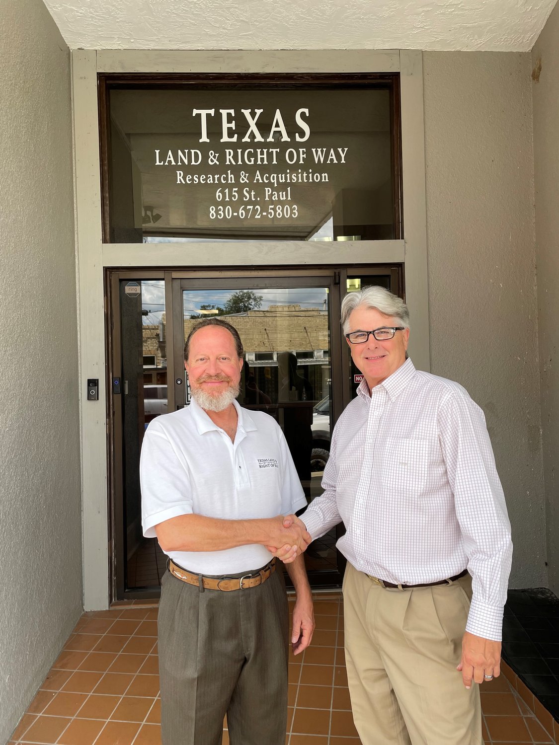 Rene de la Garza, left, will continue to serve as CEO of Texas Land & Right of Way LLC, while Rob Brown, who has opened Texas Land & Right of Way North in the Metroplex, will serve as president of the company.
