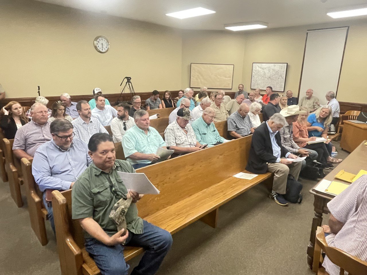Concerned citizens came out to a Gonzales County Underground Water Conservation District public hearing at the Gonzales County Courthouse on Tuesday, Oct. 11, to hear plans about how Guadalupe Basin River Authority (GBRA) plans to pump an extra 9,000 acre feet of water from the Carrizo Springs Aquifer.