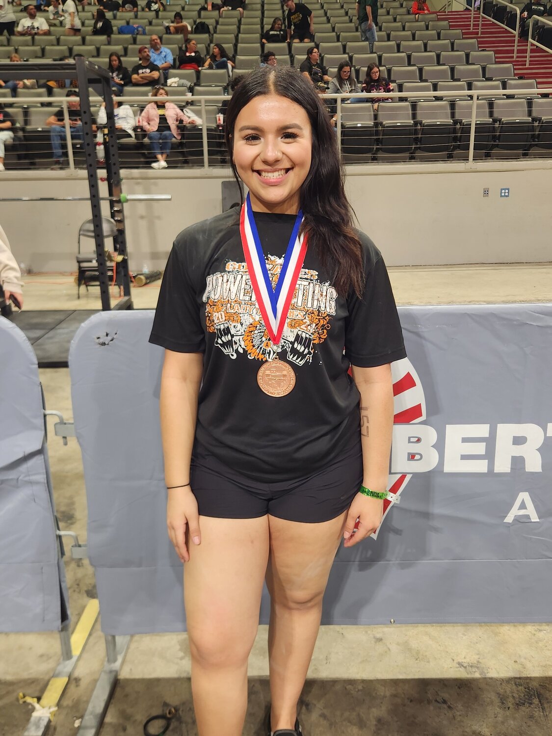 Shelby Borjon at the THSWPA state powerlifting 
meet in Frisco Friday, March 15. Borjon finished her 
powerlifting season in the top 10 of the 181-pound 
division with a seventh place finish at 880 total 
pounds.