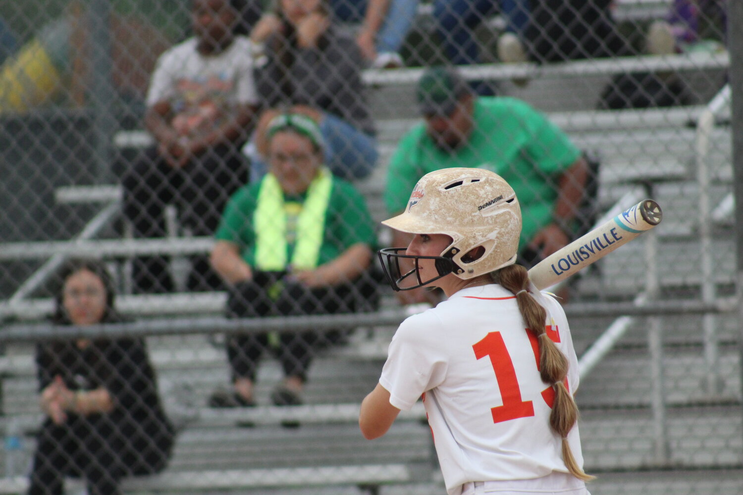 Gonzales senior outfielder Dakota Schmidt (15) at bat for the Lady Apaches in the final home game against San Antonio JFK Tuesday, April 16.