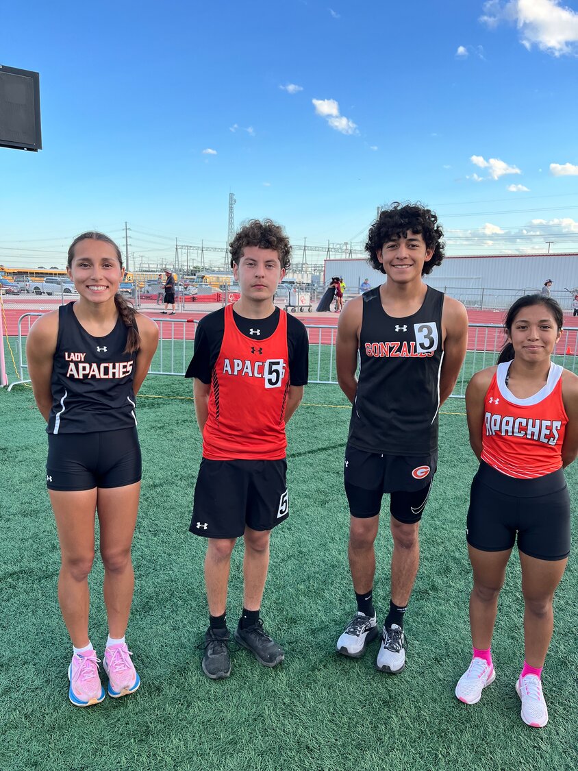 Jordyn Gonzales, Youahi Huerta, Ckristopher Ramos and Yaritza Angel at the area track meet. All four athletes competes in the 1600 meter races in their respective divisions at the area meet.