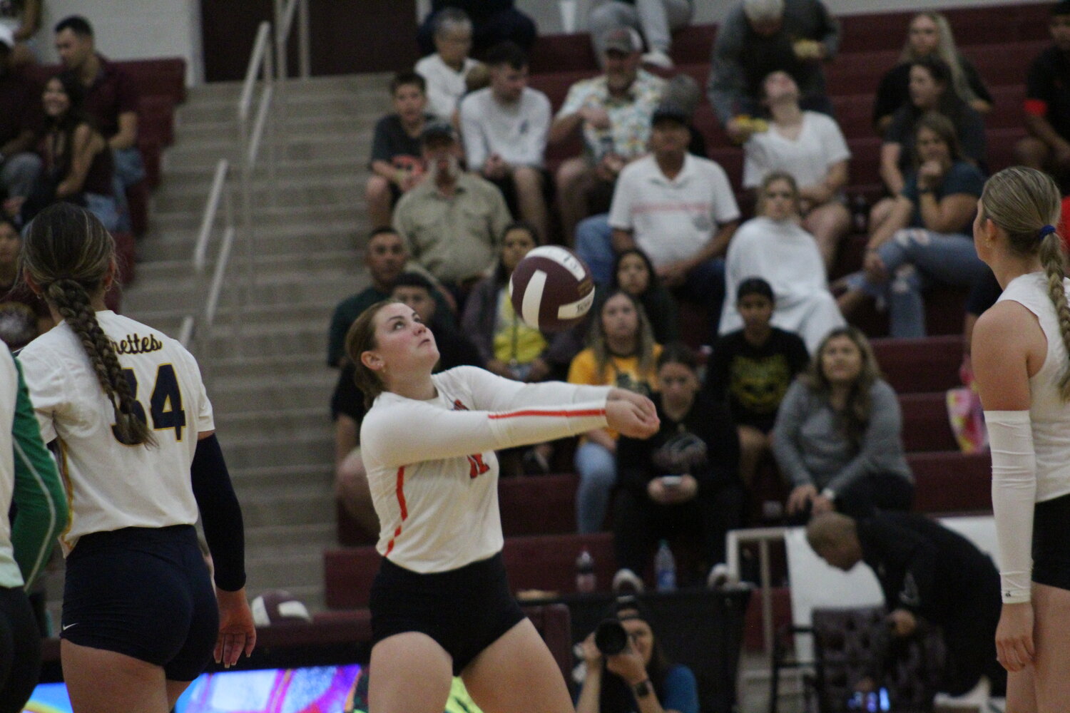 Lady Apaches senior Macy Sample sets up a play for the East team for the South Texas Coaches Association All-Star Volleyball game Saturday, May 18.