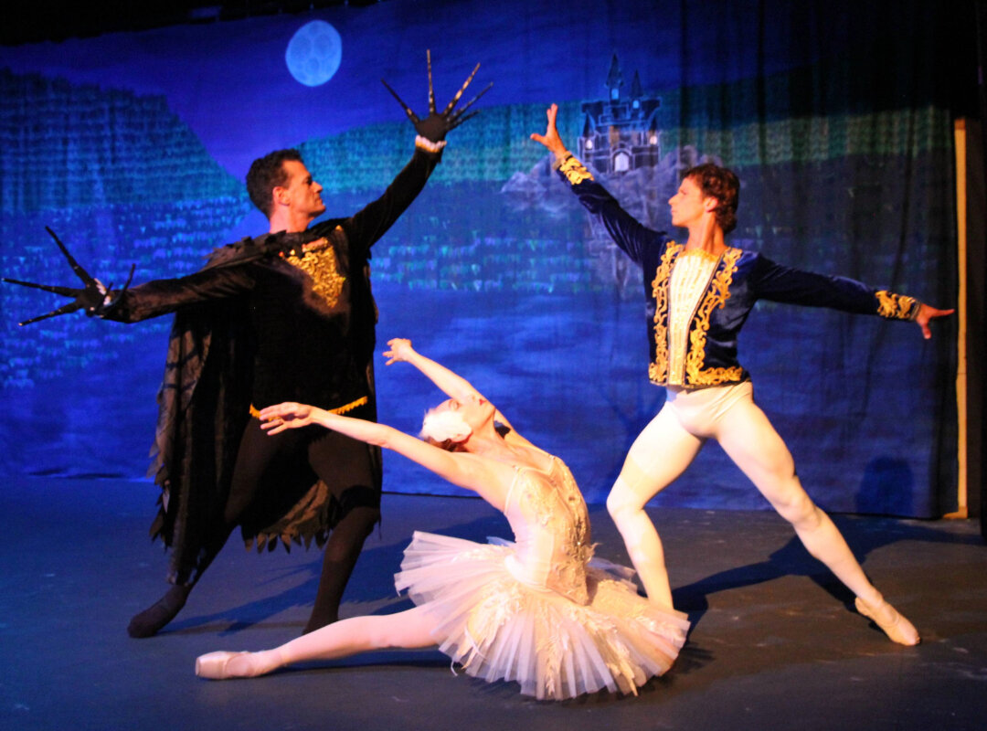 The sorcerer Rothbart (Gary Franco) faces off against Siegfried (Brandon Forrest) while the lovely Odette (Ariana Dewing) is caught in the middle in Come and Take It Dance’s performance of Swan Lake, which will come to The Crystal Theatre stage during three performances June 8-9.