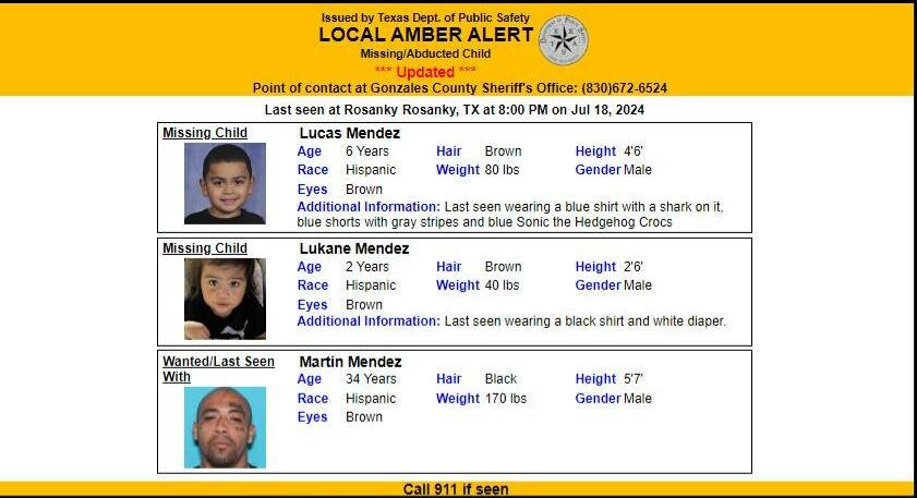 Amber Alert issued for Lucas and Lukane Mendez and Martin Mendez