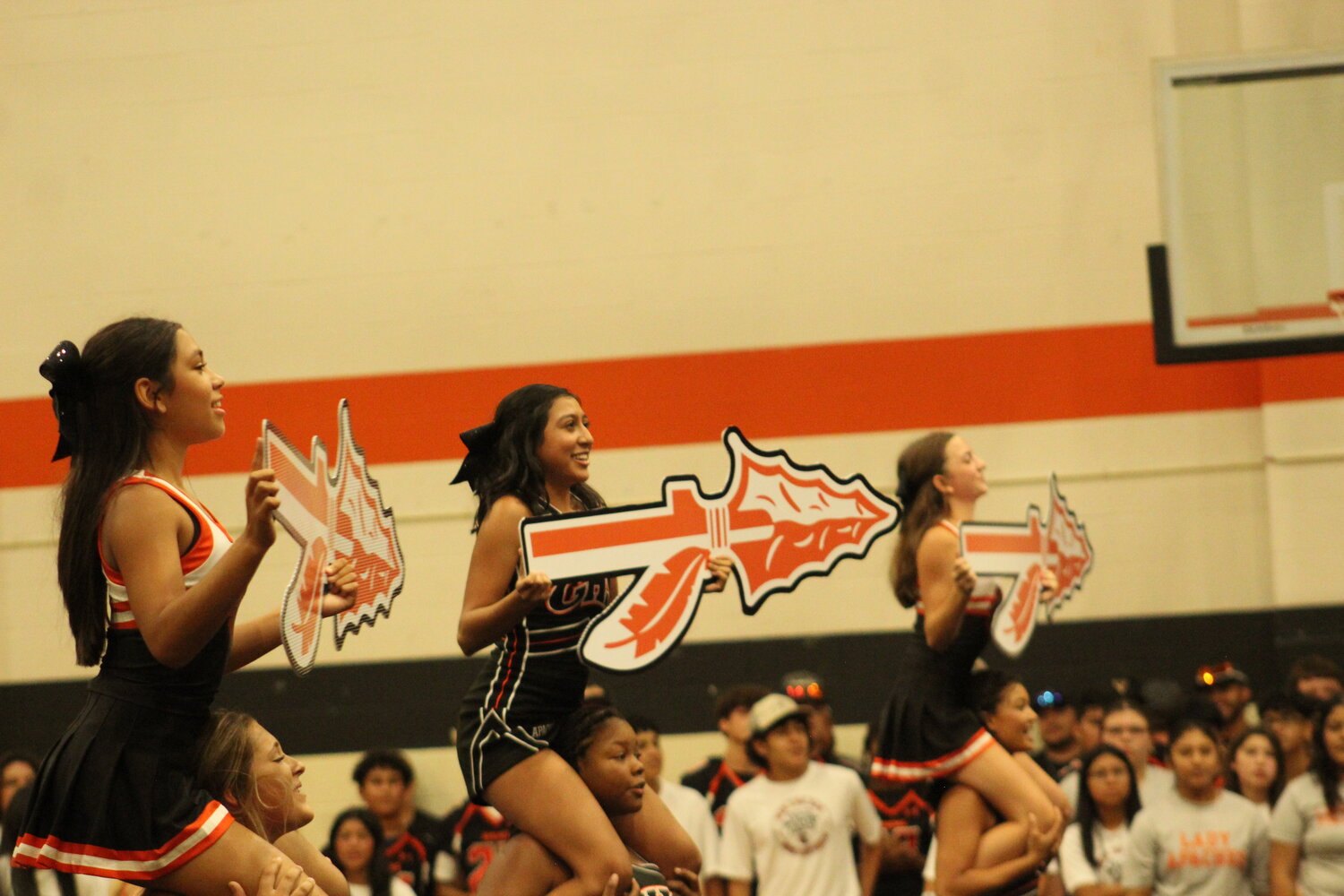 “Fear the Spear” is the motto for the 2024 Gonzales Apaches cheerleaders as they perform at the Meet the Apaches Friday, Aug. 9.