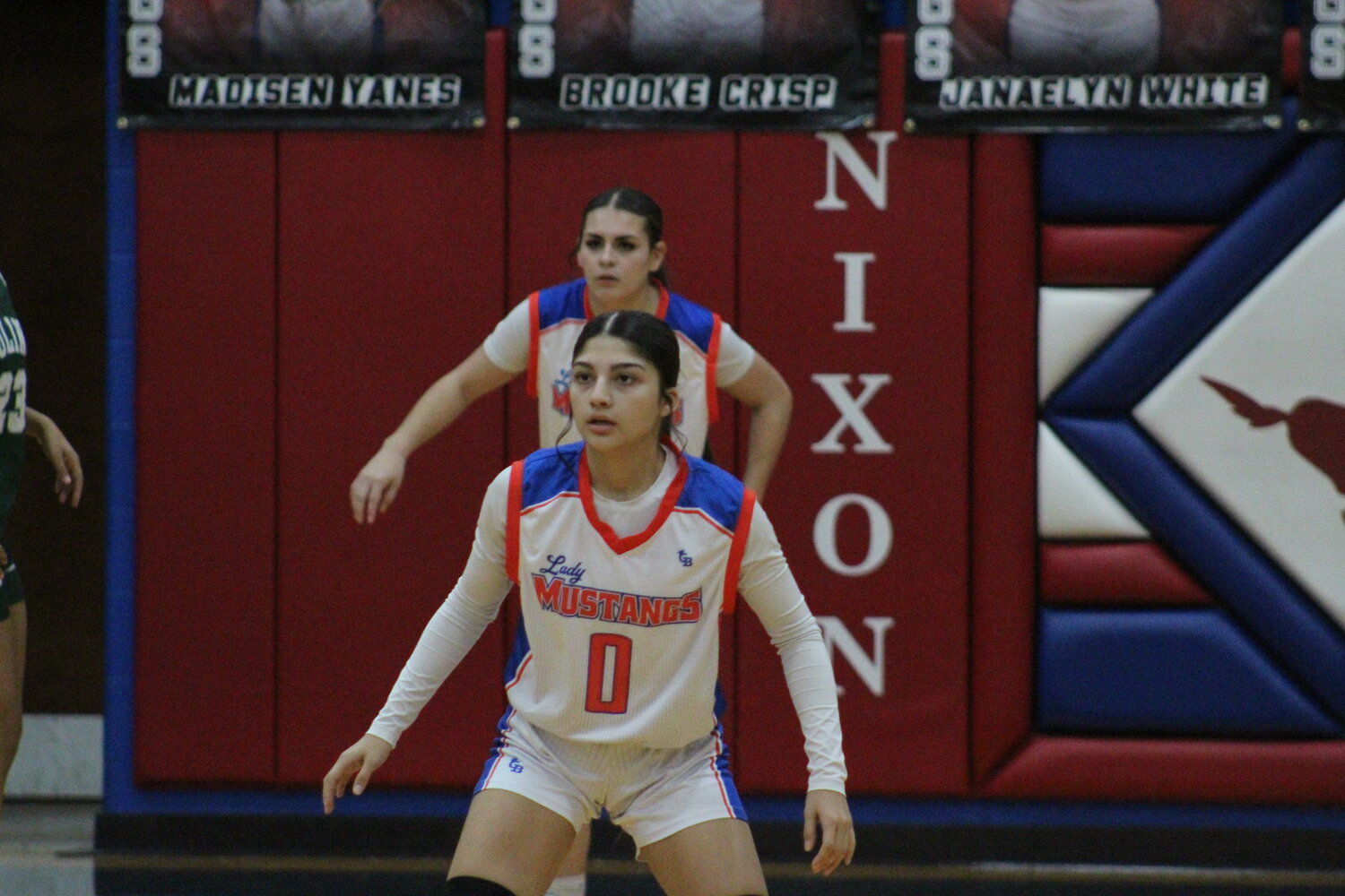 Lady Mustangs senior Madison Yanes (0) on defense for Nixon-Smiley in the game against Luling.