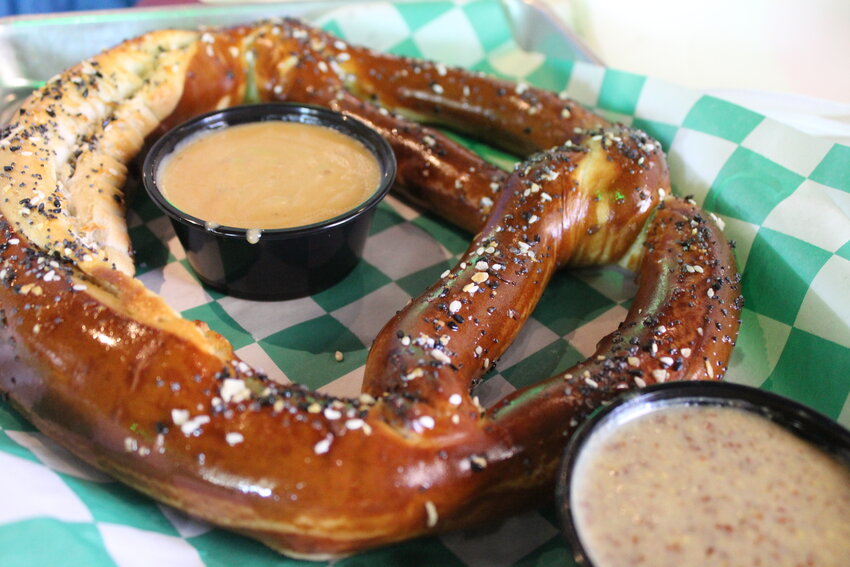 Galway's pub pretzel which was served with Guinness beer cheese and Jameson mustard for dipping.