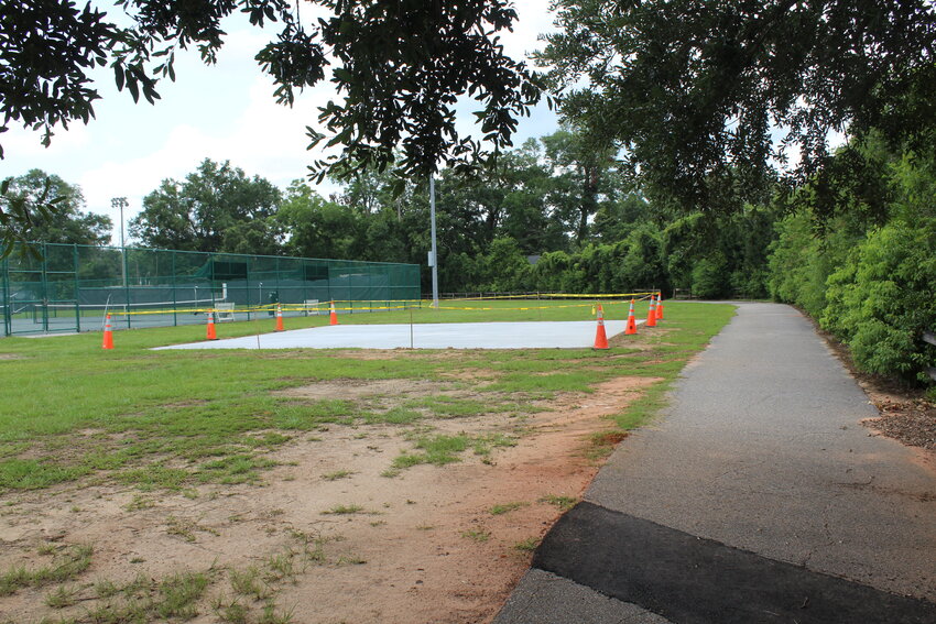 The concrete pad for the Fairhope Fitness Court has been poured. Once complete, residents will have easy access to the fitness court along the walking trail around Stimpson Park.