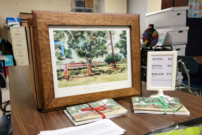 Silverhill artist Hannah Legg had prints and notecards available for purchase. The artwork depicts Silverhill Elementary as it is now before the eventual demolition.