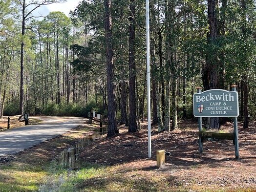 Entrance to Camp Beckwith on MaryAnne Beach Road leads to the site on Weeks Bay.