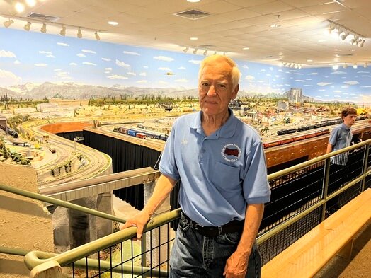 Model train enthusiast Bob Ingram entertains children of all ages with the elaborate train exhibit.