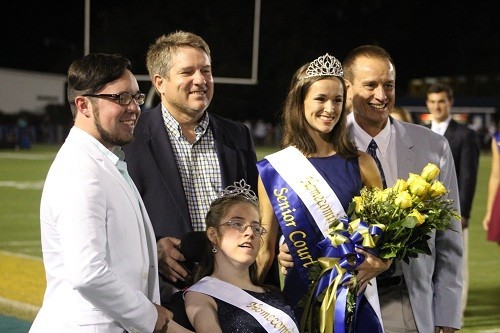 Fairhope Homecoming Queen 2016 Grace Bishop with 2015 Homecoming Queen Shelby Vandegrift, their escorts and FHS Principal Jon Cardwell.