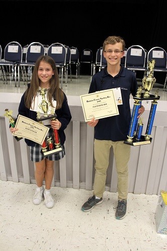 2017 Baldwin County Spelling Bee Champion Fletcher Ard of Elberta Middle and runner-up Kate Ginger of Bayside Academy.