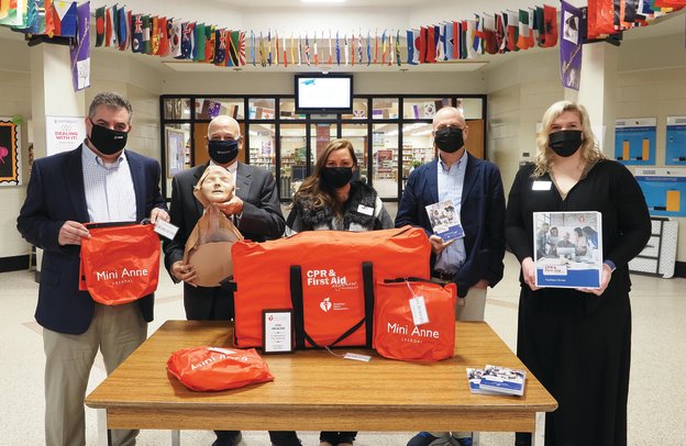 USA Health has donated funding to help train the next generation of lifesavers by funding CPR in Schools Training Kits that will train Daphne High School students and their families. The kit is presented Thursday, Jan. 20, 2022, in Daphne, Ala. (Mike Kittrell)....