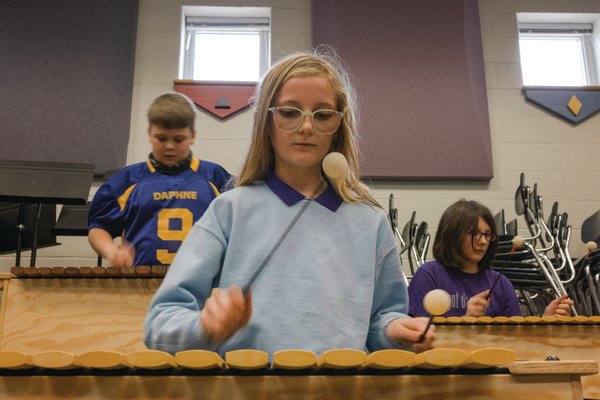 Students go over a song on their xylophones in Jason Jackson's class on Friday.    &quot;What I like about Orff Ensemble is you get to learn about different cultures and you get to have fun with friends, play songs with friends on the xylophone. So I think it's really fun to play with friends.&quot; - Jenson Simpson, Orff Ensemble member
