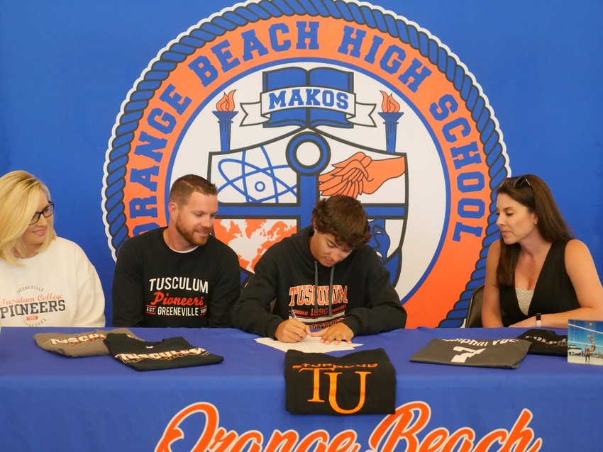 Orange Beach's Jay Ward inked his commitment to Tusculum University's men's volleyball program during a signing ceremony at the high school.