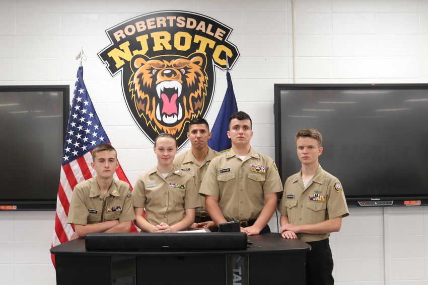 From left, David McCarn, Victoria Burkhardt, 1st Sgt Charles Aguilar, Austin Prather and Gavin Brannon. Not pictured: Bryce Simmons.  Robertsdale High School&rsquo;s first SeaPerch team is heading for internationals June 4 - 5.