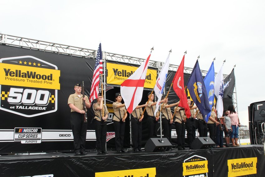The RHS NJROTC cadets presented Colors during the 2021 YellaWood 500 at Talladega Superspeedway. The unit will once again present Colors at this year&rsquo;s race on Sunday, Oct. 2.