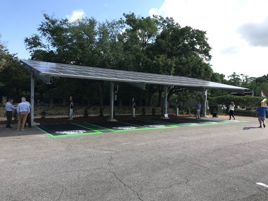 Public electric vehicle charging stations, like this one in Fairhope, will be built in Robertsdale, Orange Beach and Fairhope. A $2.45-million state grant is paying for stations at 18 sites across Alabama.