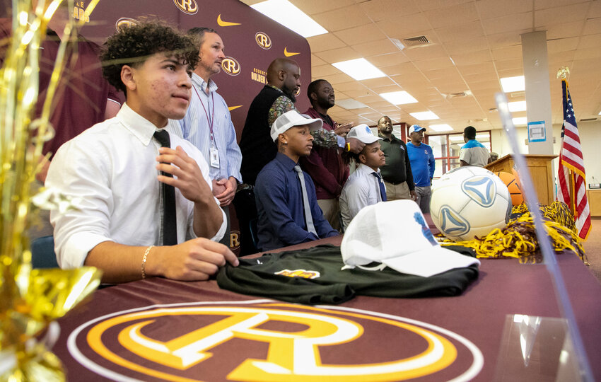 Robertsdale seniors Kevin Zavala, Ja&rsquo;Leal White and Katton Hobbs signed their National Letters of Intent Wednesday, April 26, during a spring signing ceremony at the high school. They were among 20 local student-athletes who penned commitments around Baldwin County.