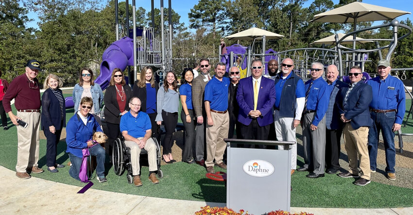 Members of the Kiwanis Club of Daphne and Spanish Fort contributed $50,000 to the building of the Purple Park Inclusive Playground in Daphne.