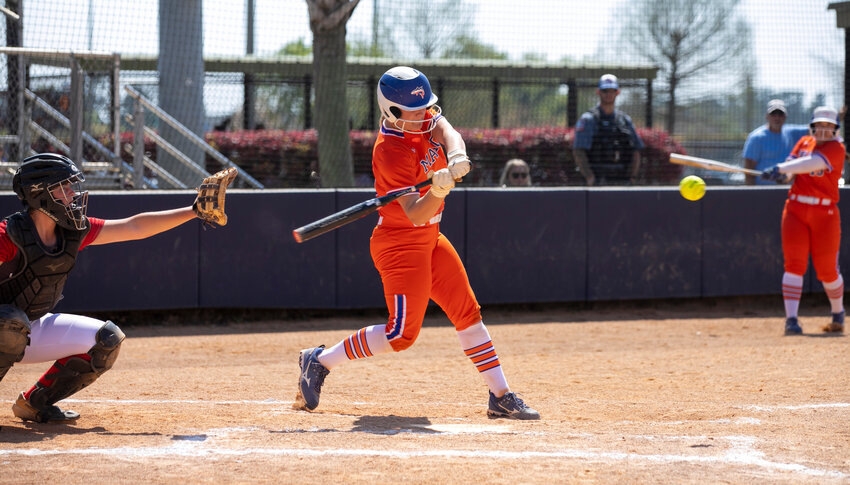 Orange Beach freshman Ava Hodo loads a swing against Wakulla during the Gulf Coast Classic tournament held in Gulf Shores March 13. Hodo was recently featured among 20 of the top players in her class in the running for Scorebook Live&rsquo;s national freshman player of the year competition.