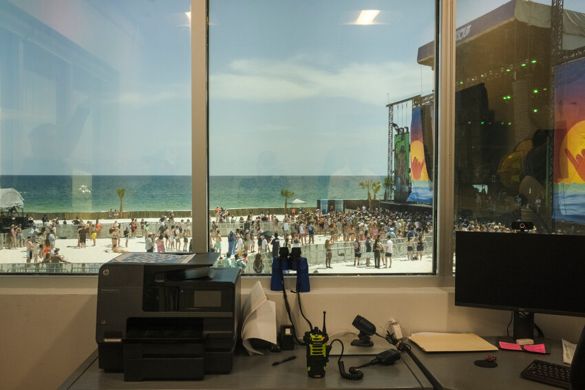 A view of the main Hangout stage from the public safety headquarters inside the festival grounds in 2023.