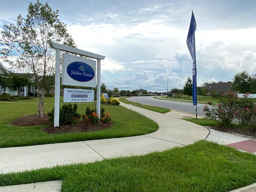 In Daphne, Jubilee Farms has a sales center operated by D.R. Horton and homes under construction under the Truland Homes company