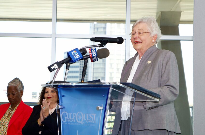 Gov/ Kay Ivey, at  a ceremony at the GulfQuest Maritime Museum in Mobile, to announce the 2023 State of Alabama GoMESA funded projects.