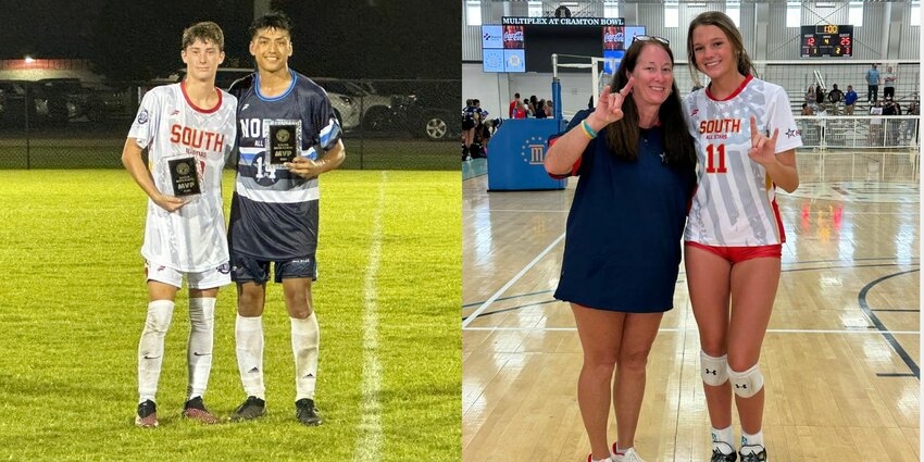 Baldwin County was well represented at the AHSAA All-Star Week in Montgomery where 35 athletes and 3 coaches helped score wins for the South squads. At left, Gulf Shores&rsquo; Talan Galvan is awarded the boys&rsquo; soccer South MVP honor on Wednesday, July 19. At right, Spanish Fort head coach Gretchen Boykin, who also coached the South All-Stars, poses for a picture with Toro rising senior Reece Varden after the match on Thursday, July 20.