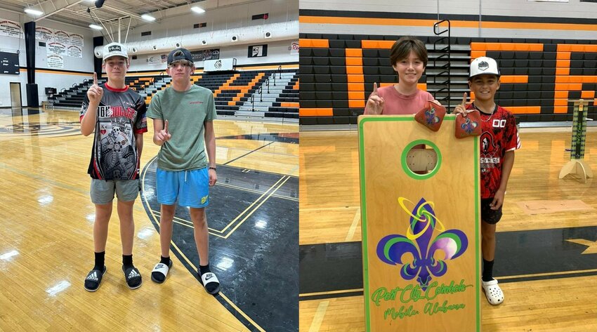Mason Higgins and Parker Burkett (Adult Division) and Jax Lomotan and Tristan Jernigan (Teen Division) won their respective classifications at the inaugural Cornhole Tournament hosted by the Baldwin County Tiger volleyball program. Port City Cornhole ran the tournament and sponsors included Coca-Cola and North Baldwin Storm.
