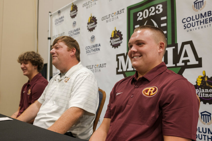 The Robertsdale Golden Bears were one of the featured teams at Gulf Coast Media Day in Orange Beach as local squads previewed their upcoming season. They were represented by Brennan Paramore, head coach Kyle Stanford and Eli Lynn.