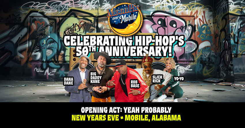 The 16th year of the MoonPie Over Mobile will be hard to beat with the entertainment lineup of five hip-hop legends scheduled to entertain more than 50,000 revelers at this free event. Slick Rick, Rob Base, Big Daddy Kane, Dana Dana and Yo-Yo (Yolanda Whitaker) will serve up beats to keep the night moving.