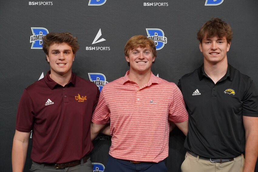Carson Joyner, Gatlin Pitts and Teague Broadhead all signed with different Division I baseball programs during Bayside Academy&rsquo;s National Signing Day ceremony on Wednesday, Nov. 8. The trio from last year&rsquo;s state semifinal squad will return for one more season with the Admirals this spring.