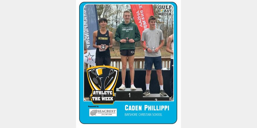Bayshore Christian junior Caden Phillippi earned the top spot on the Class 3A podium following a time of 15:55.73 in the state cross country championships on Saturday in Moulton. That performance helped the Eagles win a third straight Blue Map trophy as well as won over Gulf Coast Media readers for Seacrest Furniture of the Week honors.